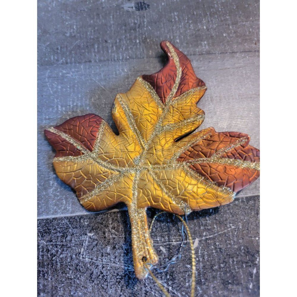 Glitter Leaf Brown fall ornament Xmas decor